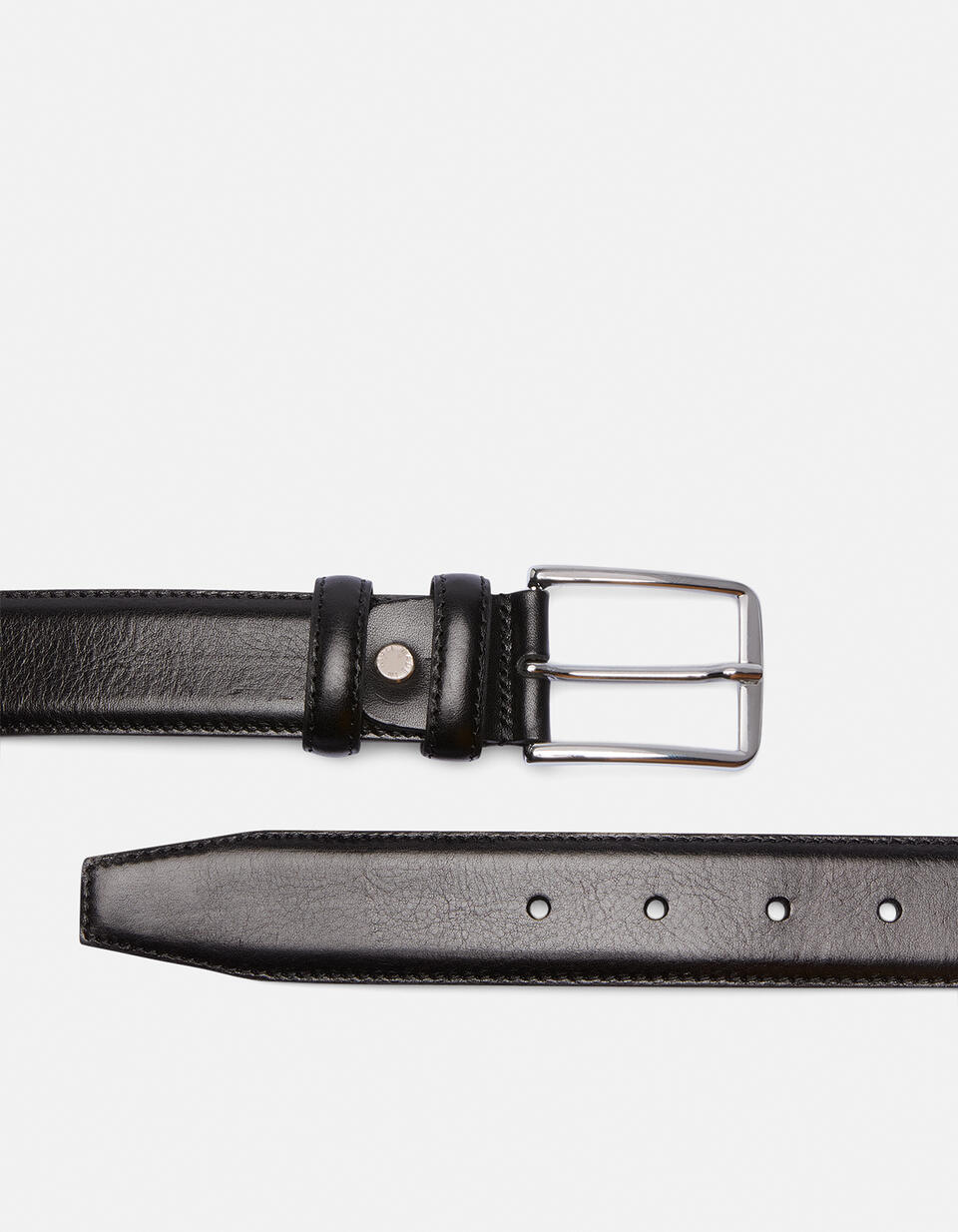 Elegant Leather Belt with squared buckle height, 3,5 cm - Men Belts | Belts NERO - Men Belts | BeltsCuoieria Fiorentina