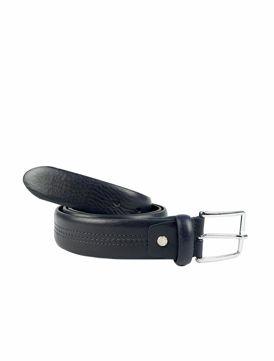 Classic leather belt with double central stitched - Men Belts | Belts BLU - Men Belts | BeltsCuoieria Fiorentina