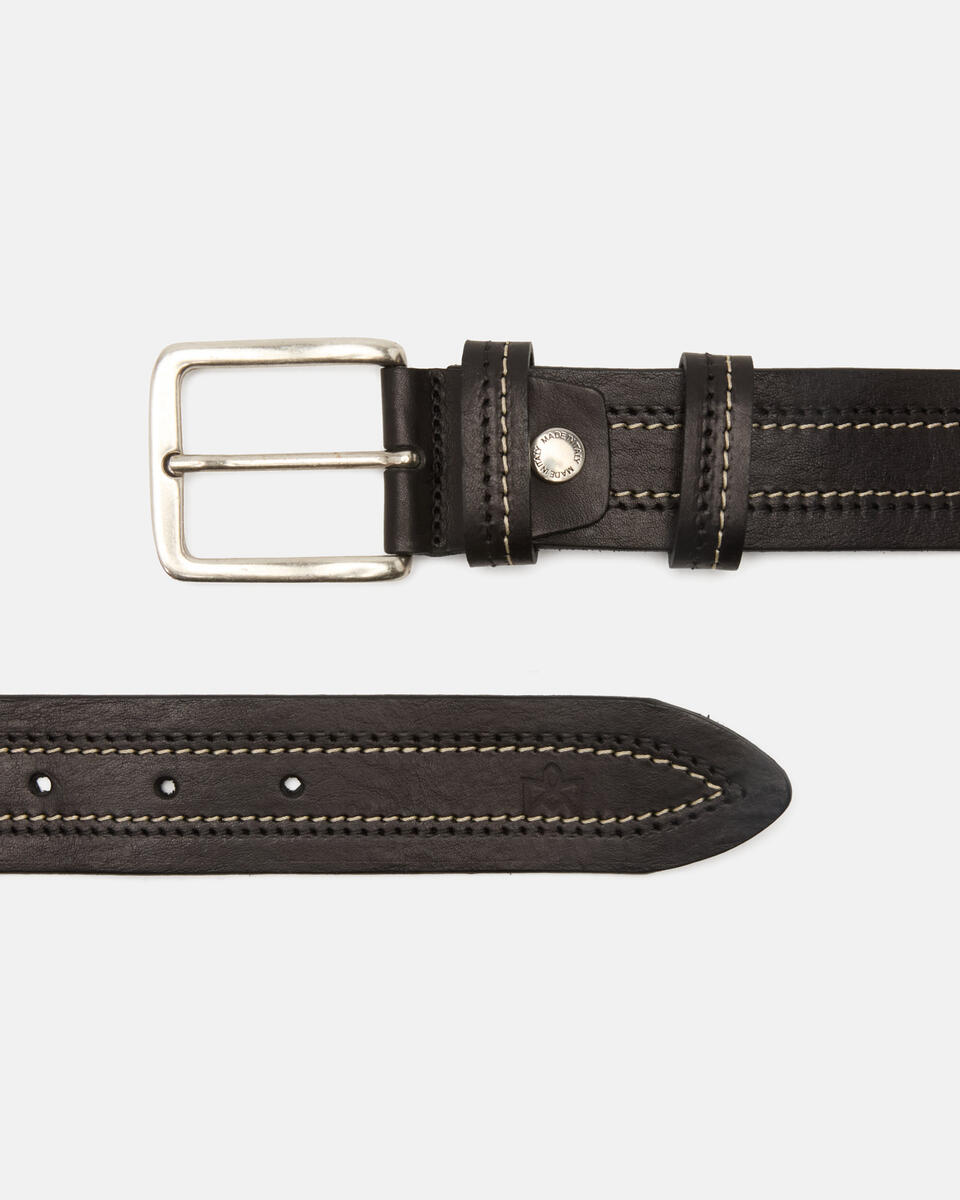 Cintura Doppia Cucitura a Contrasto 4cm Nero  - Cinture Uomo - Cinture - Cuoieria Fiorentina