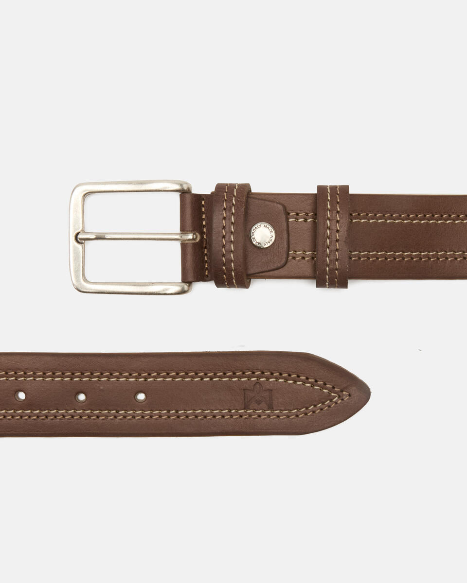 Cintura Doppia Cucitura a Contrasto 4cm Taupe  - Cinture Uomo - Cinture - Cuoieria Fiorentina