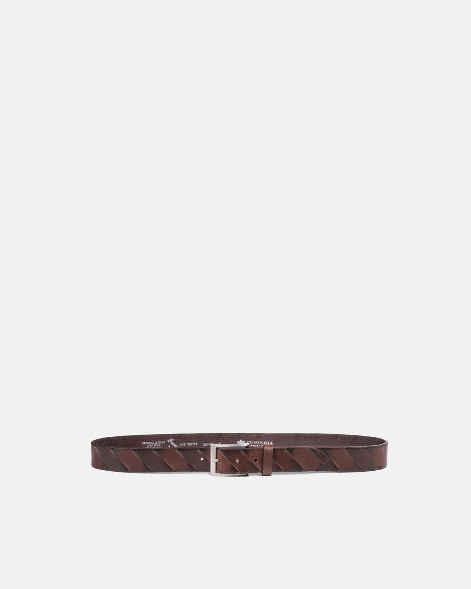 Cintura in pelle con disegno diagonale MARRONE  - Cinture Uomo - Cinture - Cuoieria Fiorentina