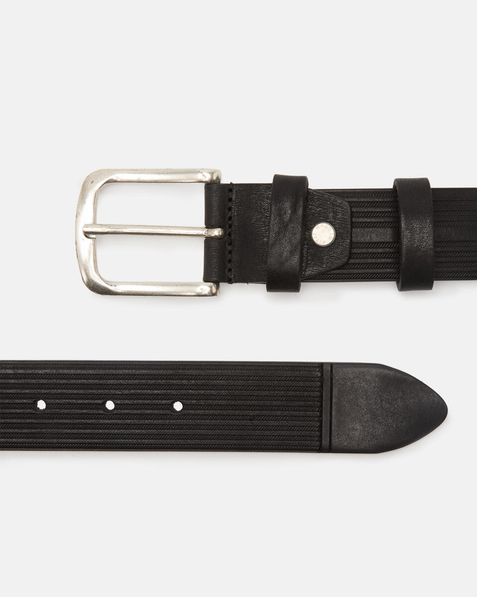 Cintura Con Motivo a Righe 3,5 cm Nero  - Cinture Uomo - Cinture - Cuoieria Fiorentina
