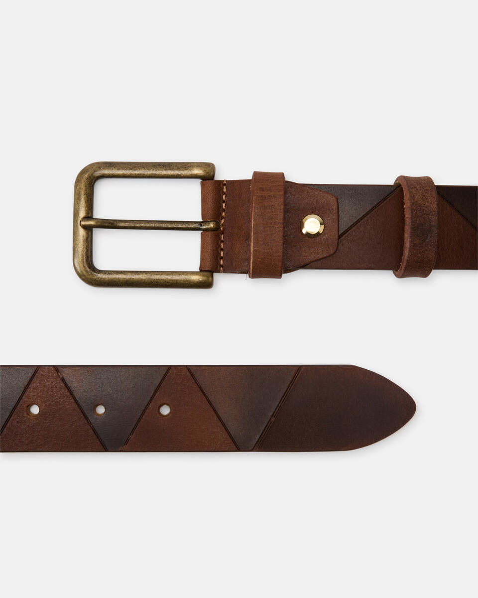 Cintura Liscia Con Motivo Geometrico 3,5 Marrone  - Cinture Uomo - Cinture - Cuoieria Fiorentina