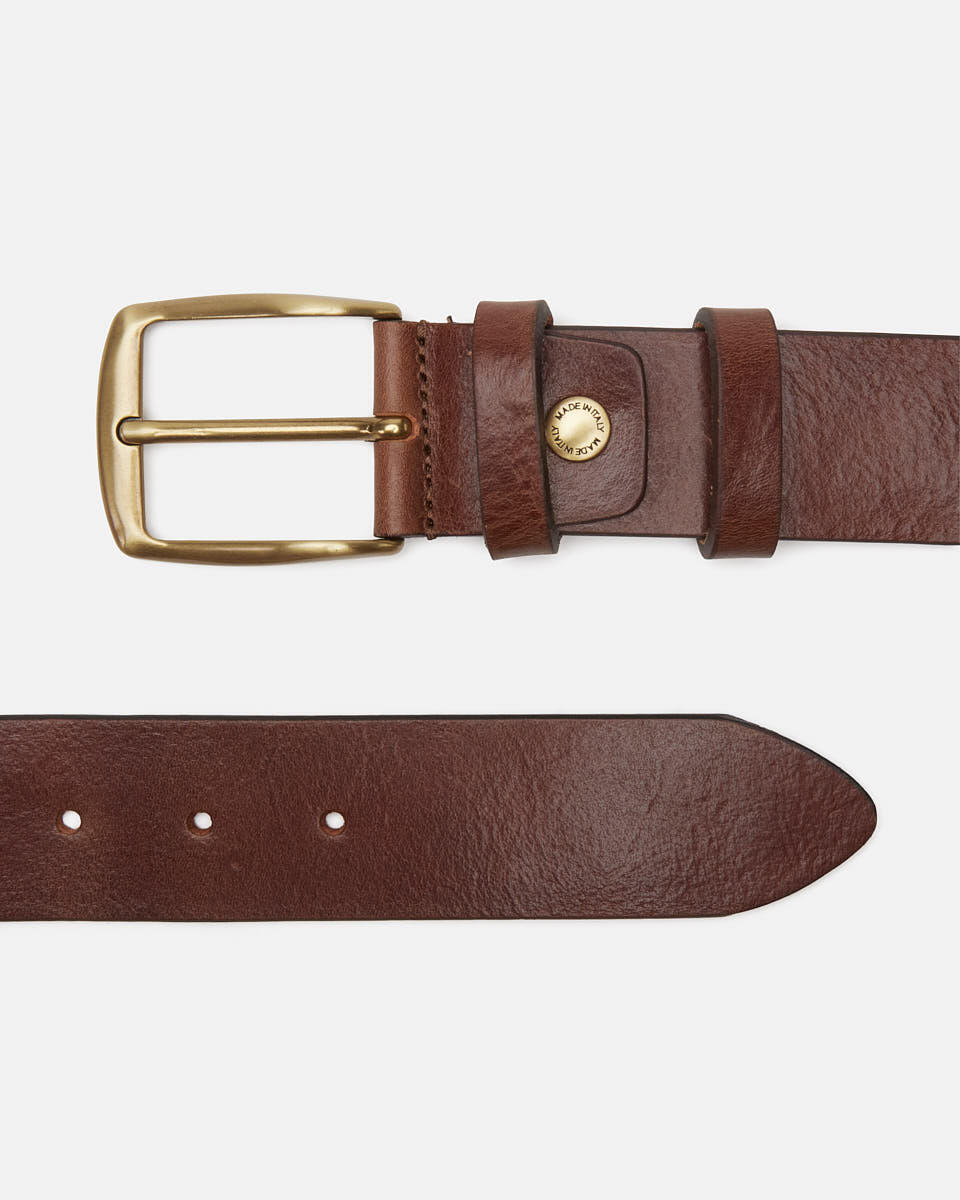 Cintura Fibbia Ottone h 4 cm Marrone  - Cinture Uomo - Cinture - Cuoieria Fiorentina
