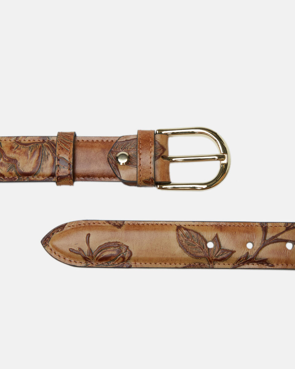 Belt in rose embossed printed leather - Women's Belts | Belts Mimì BEIGE - Women's Belts | BeltsCuoieria Fiorentina