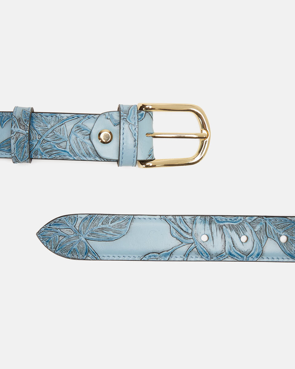 Belt in rose embossed printed leather - Women's Belts | Belts Mimì CELESTE - Women's Belts | BeltsCuoieria Fiorentina