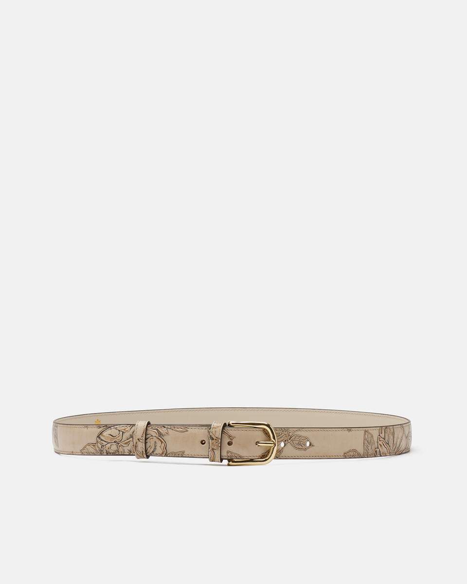Belt in rose embossed printed leather - Women's Belts | Belts Mimì TAUPE - Women's Belts | BeltsCuoieria Fiorentina