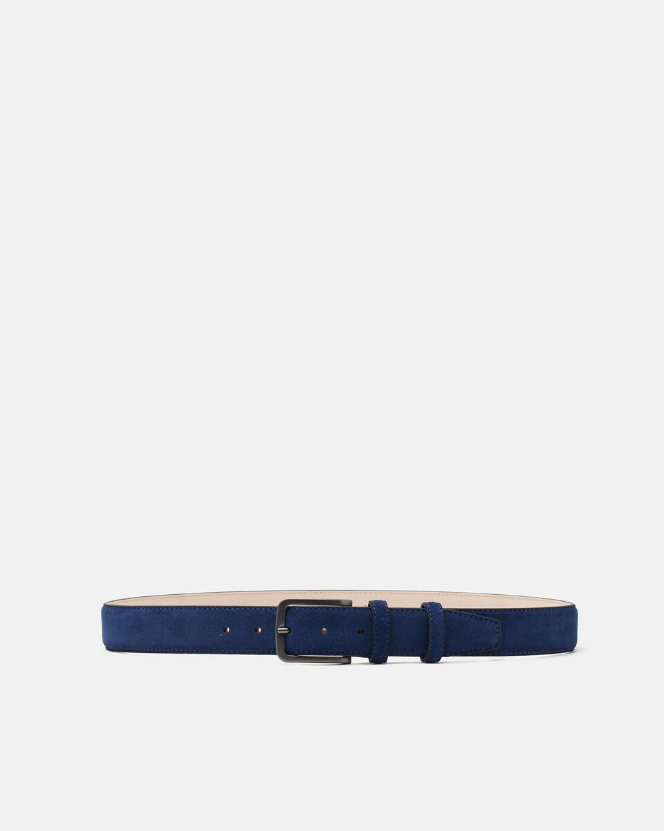 Cintura in camoscio con impuntura a cont Blu  - Cinture Uomo - Cinture - Cuoieria Fiorentina