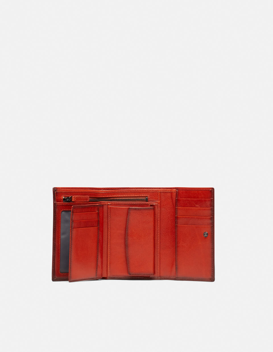 Warm and colour portafoglio medio anti-rfid in cuoio bifold con bordo effetto bruciato ARANCIO Cuoieria Fiorentina