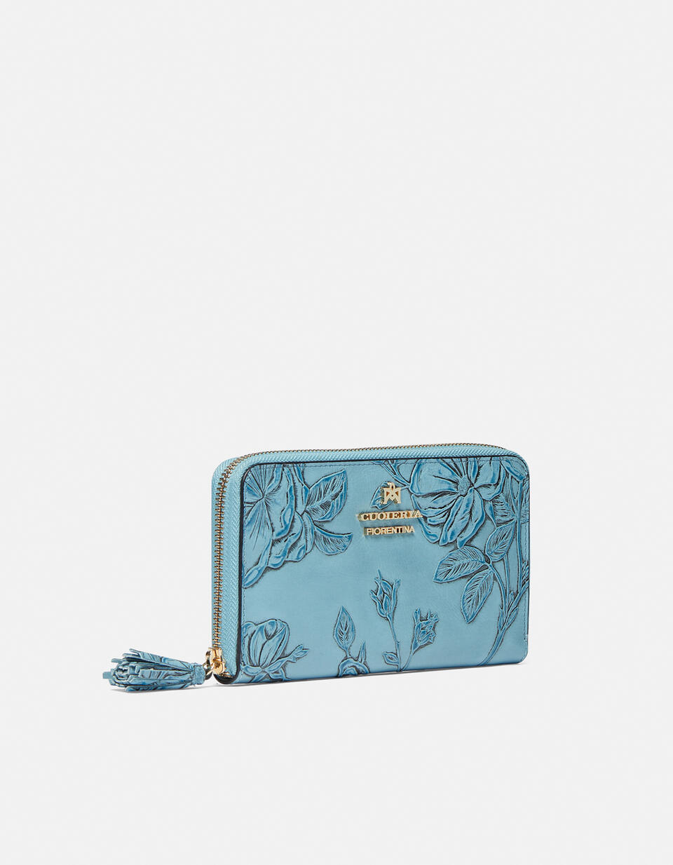 Mimi portafoglio grande con chiusura singola zip around Celeste  - Portafogli Donna - Portafogli Donna - Portafogli - Cuoieria Fiorentina