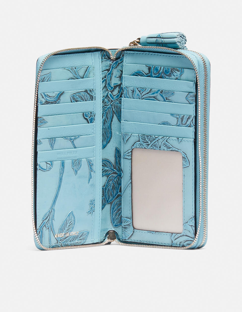 Double zip around wallet Light blue  - Women's Wallets - Women's Wallets - Wallets - Cuoieria Fiorentina