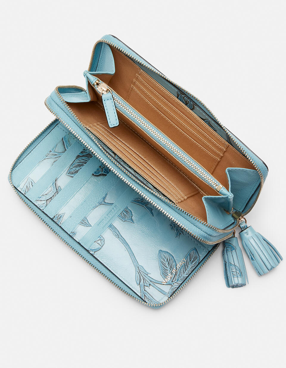 Double zip around wallet Light blue  - Women's Wallets - Women's Wallets - Wallets - Cuoieria Fiorentina