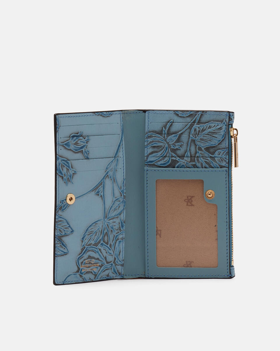 1010 Cred card holder with coin casemimi Celeste  - Portafogli Donna - Portafogli - Cuoieria Fiorentina