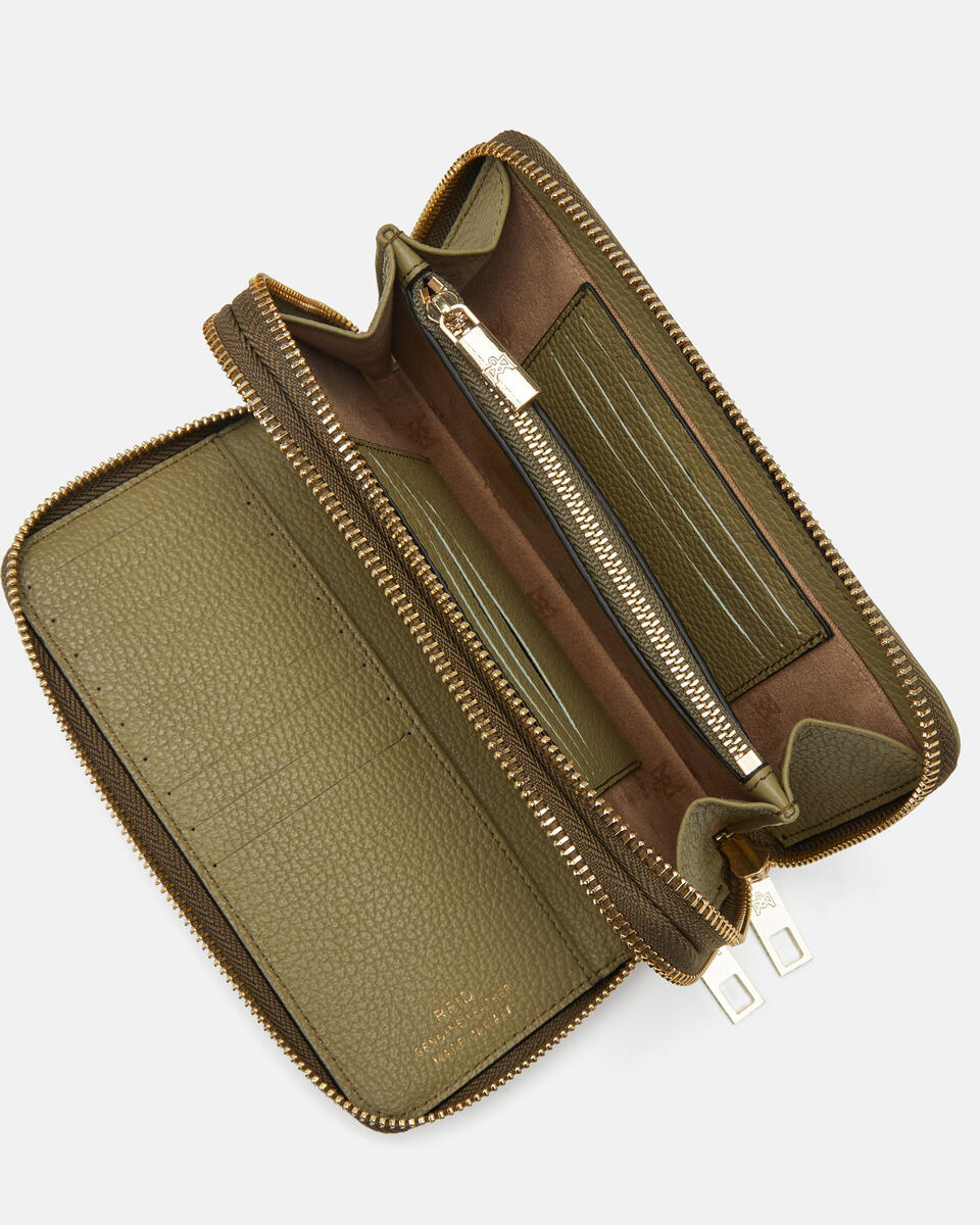 Double zip around wallet Olive  - Women's Wallets - Wallets - Cuoieria Fiorentina