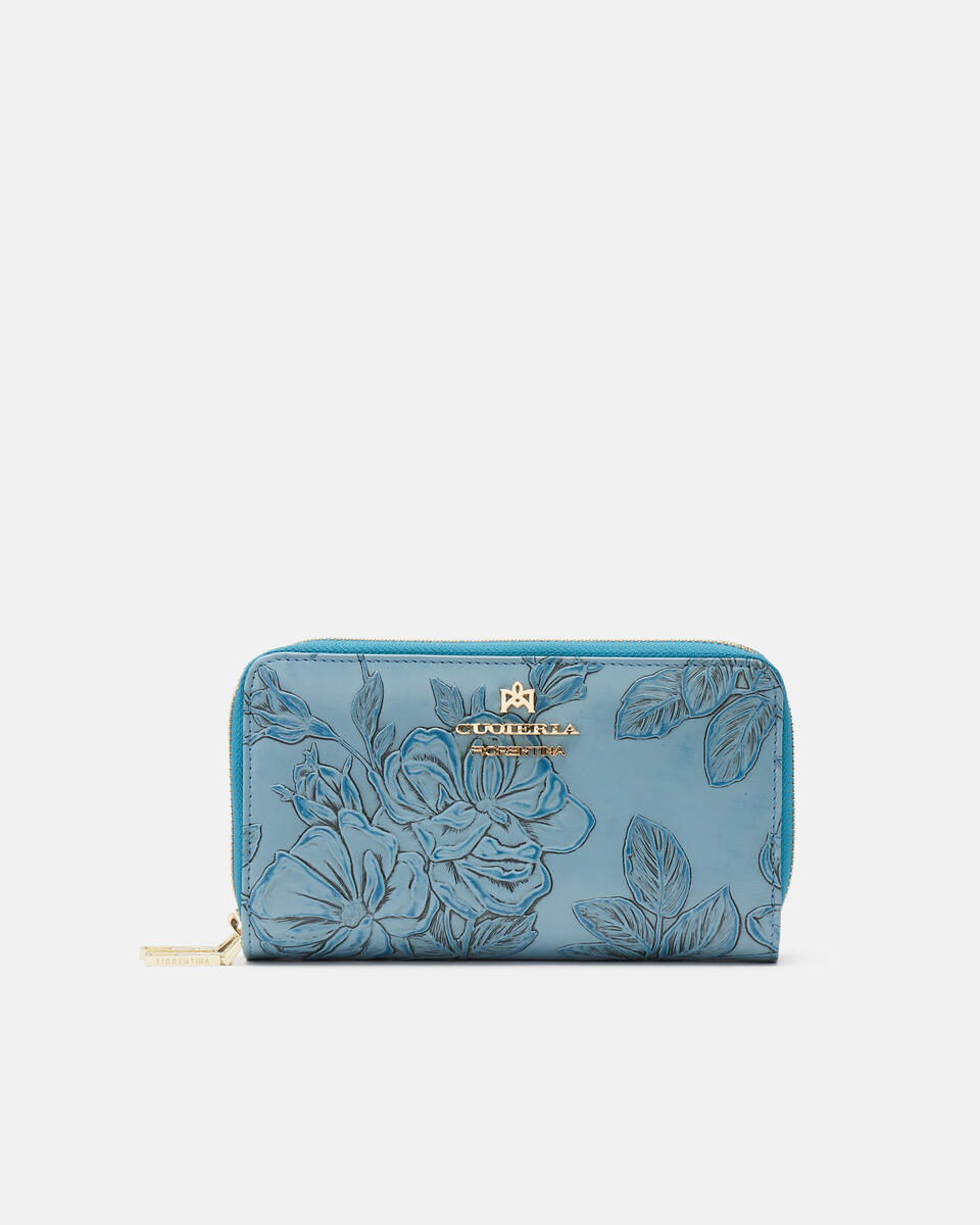 Double zip around wallet Light blue  - Women's Wallets - Wallets - Cuoieria Fiorentina