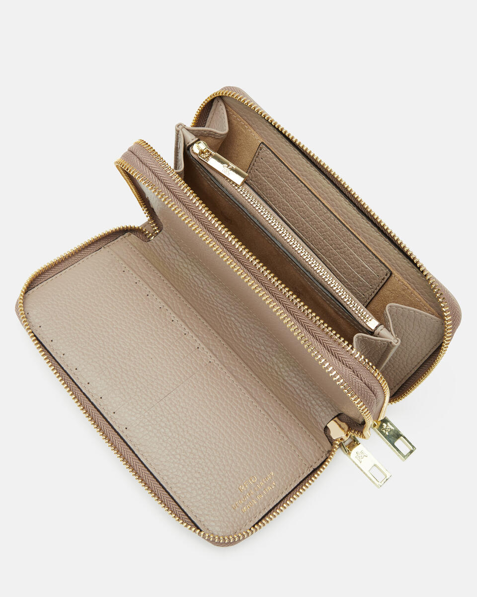 Double zip around wallet Taupe  - Women's Wallets - Wallets - Cuoieria Fiorentina